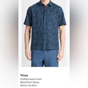 Vince Men's Blue Leaf Pattern Linen Blend Shirt